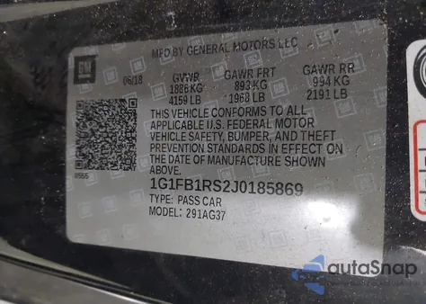 2018 Chevrolet Camaro 1Lt из США, поврежденный, VIN 1G1FB1RS2J0185869